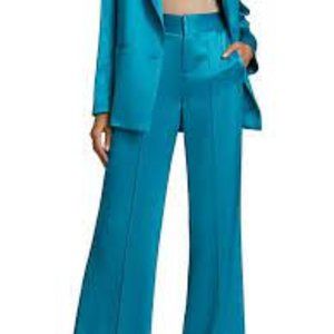 NWT Alice + Olivia Dylan High-Waisted Wide Leg Satin Pants in Turkish Blue